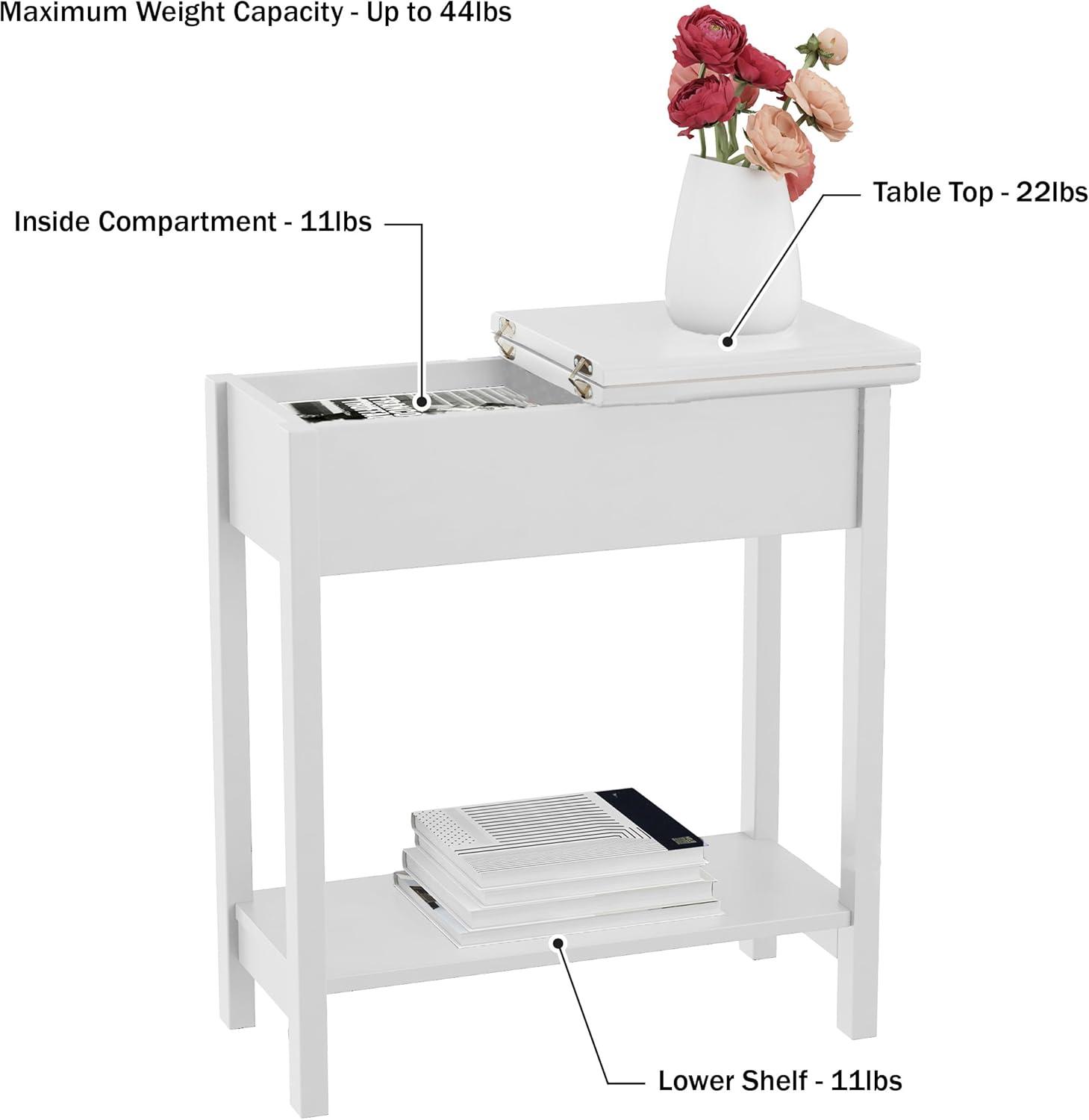 imageFlip Top End Table Narrow Side Table with Hidden Hinged Storage Cabinet and Lower Shelf for Living Room Bedroom or Entryway by Lavish Home GrayWhite