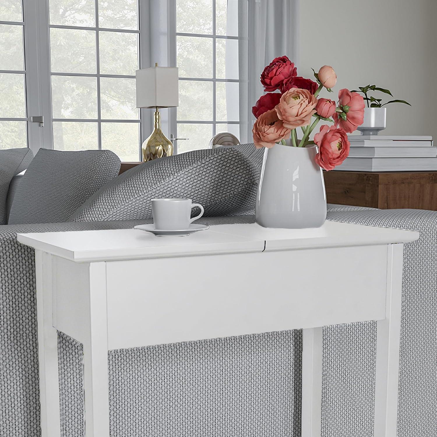 imageFlip Top End Table Narrow Side Table with Hidden Hinged Storage Cabinet and Lower Shelf for Living Room Bedroom or Entryway by Lavish Home GrayWhite