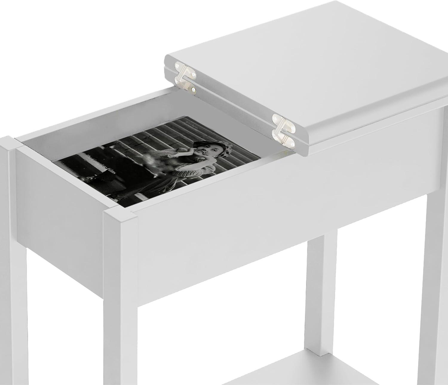 imageFlip Top End Table Narrow Side Table with Hidden Hinged Storage Cabinet and Lower Shelf for Living Room Bedroom or Entryway by Lavish Home GrayWhite