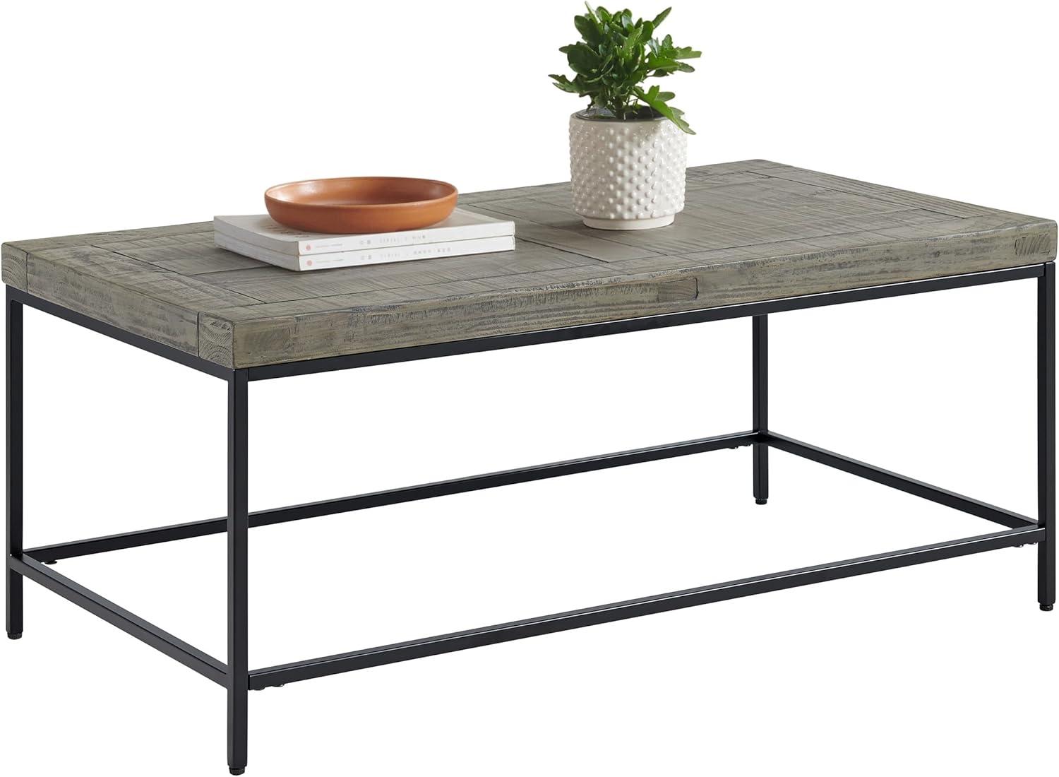 imageLavish Home Coffee Table Industrial Modern Table with Wood Top and Metal Base Furniture for Living Room Apartment or Dorm Room Gray