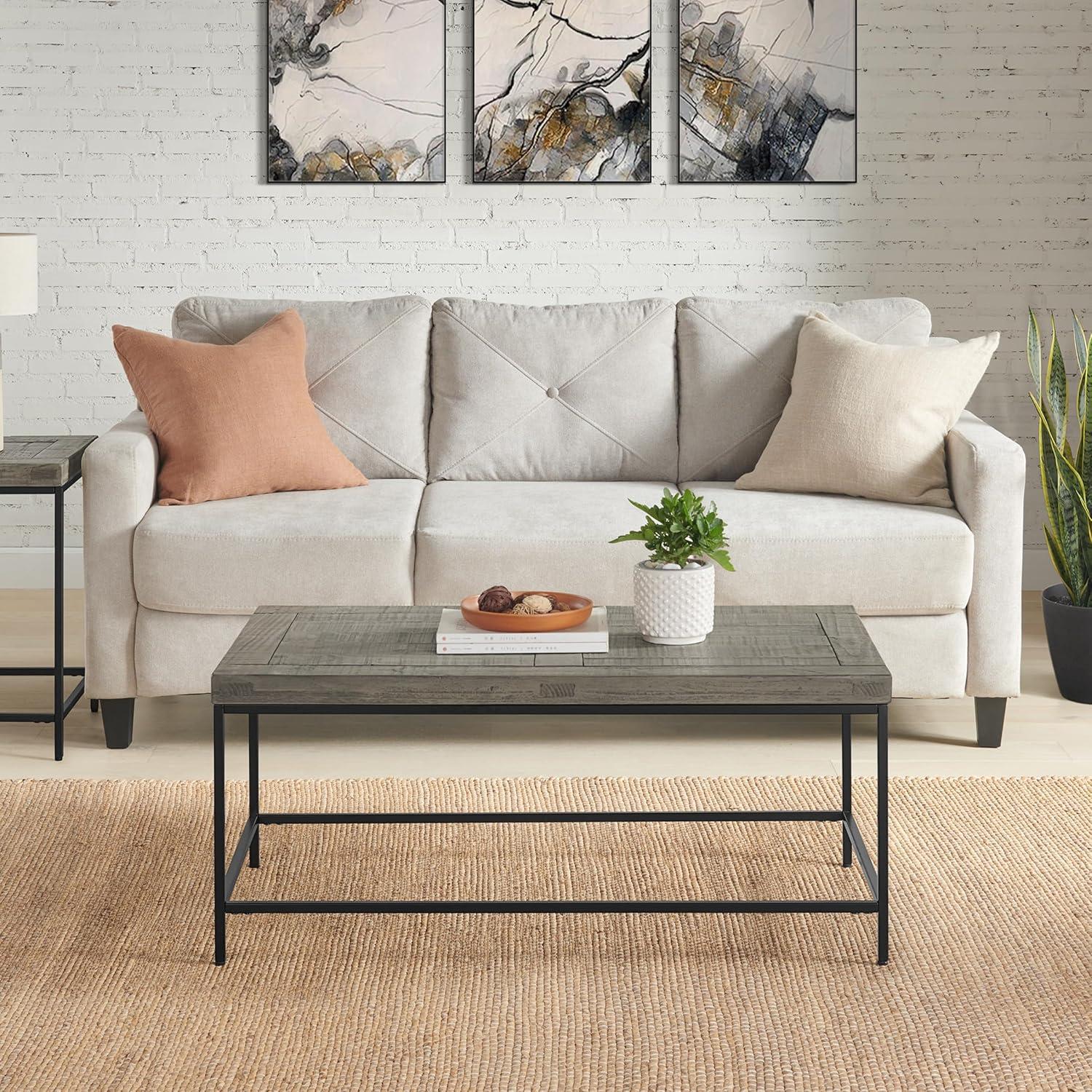 imageLavish Home Coffee Table Industrial Modern Table with Wood Top and Metal Base Furniture for Living Room Apartment or Dorm Room Gray