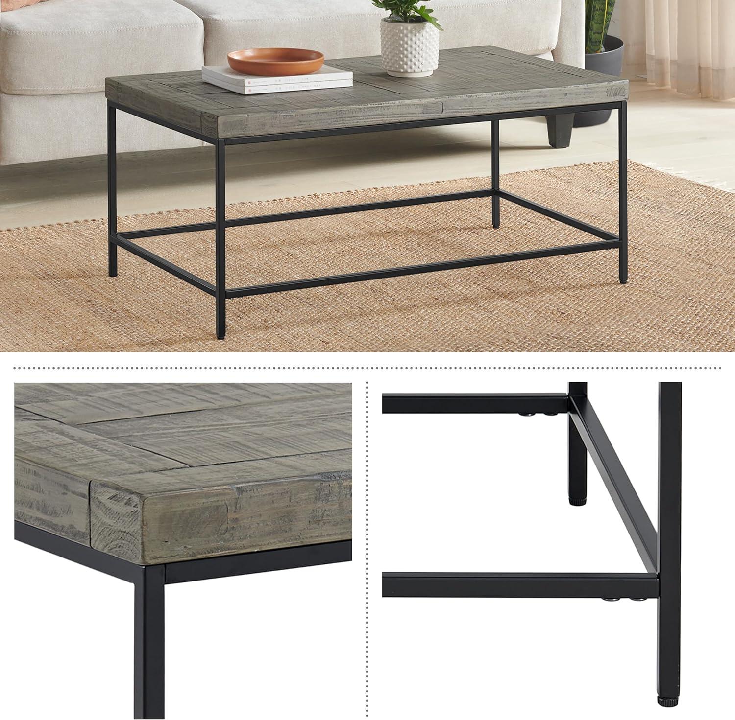 imageLavish Home Coffee Table Industrial Modern Table with Wood Top and Metal Base Furniture for Living Room Apartment or Dorm Room Gray