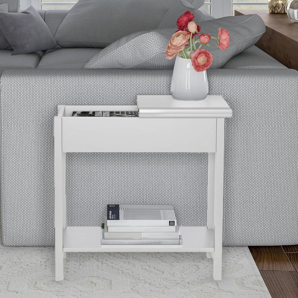 imageFlip Top End Table  Narrow Side Table with Hidden Hinged Storage Cabinet and Lower Shelf for Living Room Bedroom or Entryway by Lavish Home GrayWhite
