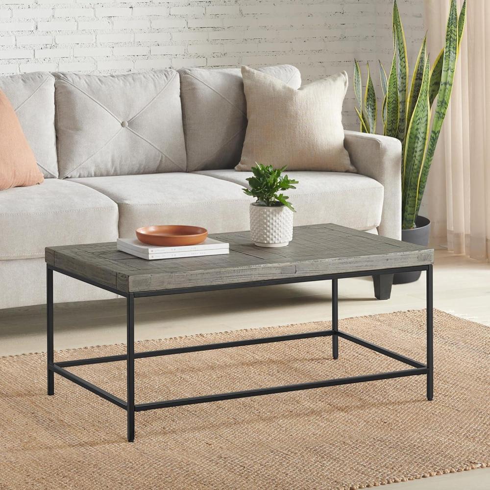 imageLavish Home Coffee Table Industrial Modern Table with Wood Top and Metal Base Furniture for Living Room Apartment or Dorm Room Gray
