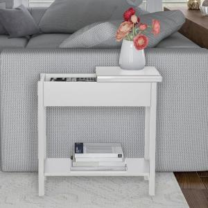 Flip Top End Table – Narrow Side Table with Hidden Hinged Storage Cabinet and Lower Shelf for Living Room, Bedroom, or Entryway by Lavish Home (Gray)(White)