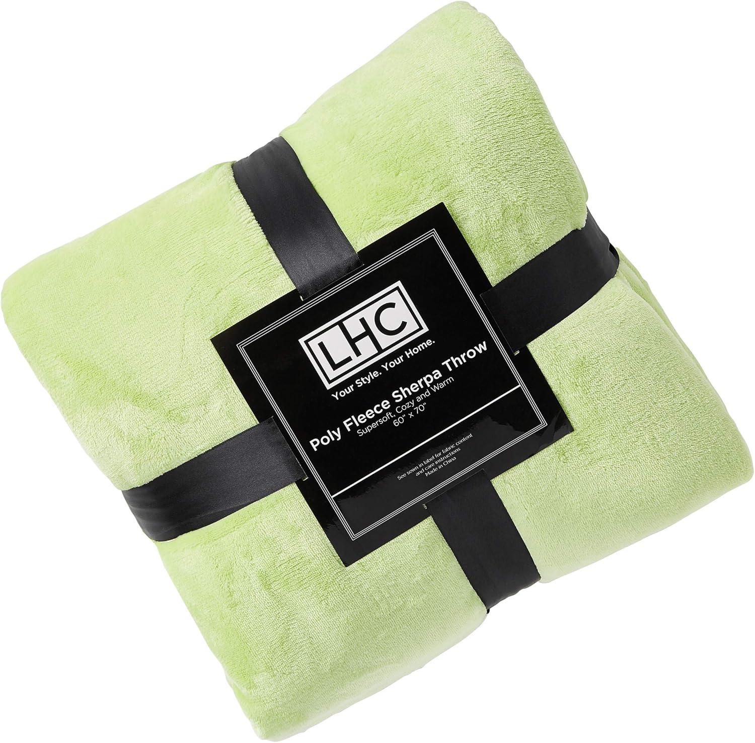 imageLavish Home Poly Fleece Sherpa Oversized Plush Woven Polyester Sherpa Fleece Solid Color Throw Breathable and Machine Washable in Aloe Green and White