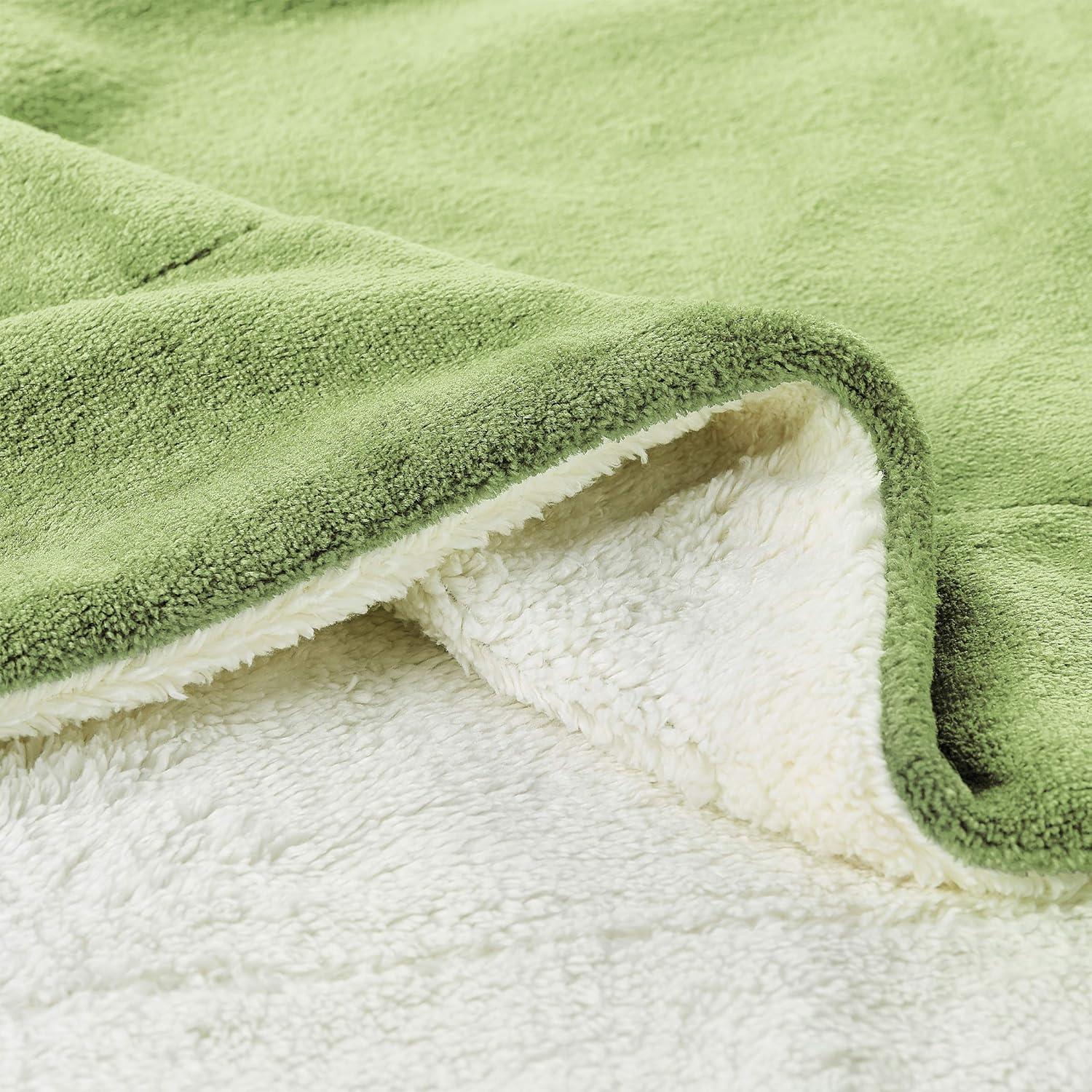 imageLavish Home Poly Fleece Sherpa Oversized Plush Woven Polyester Sherpa Fleece Solid Color Throw Breathable and Machine Washable in Aloe Green and White