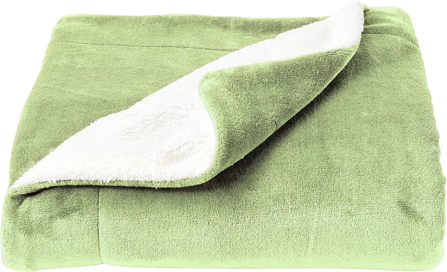 imageLavish Home Poly Fleece Sherpa Oversized Plush Woven Polyester Sherpa Fleece Solid Color Throw Breathable and Machine Washable in Aloe Green and White