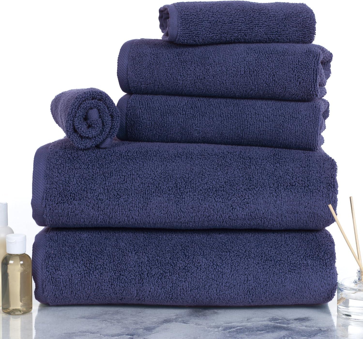 image100 Percent Cotton Towel Set Zero Twist Soft and Absorbent 6 Piece Set With 2 Bath Towels 2 Hand Cloths and 2 Washcloths Navy By Lavish Home 29x55x025