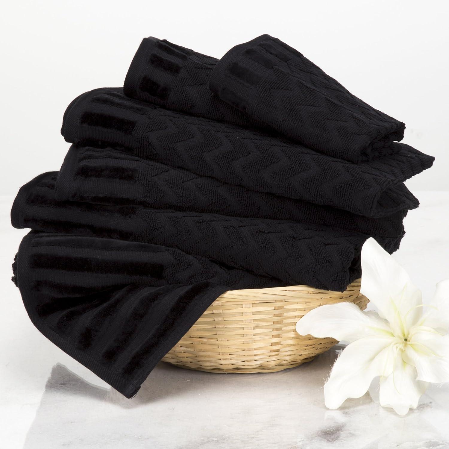 image6Piece Cotton Deluxe Plush Bath Towel Set Chevron Patterned Plush Sculpted Spa Luxury Decorative Body Hand and Face Towels by Lavish Home Black