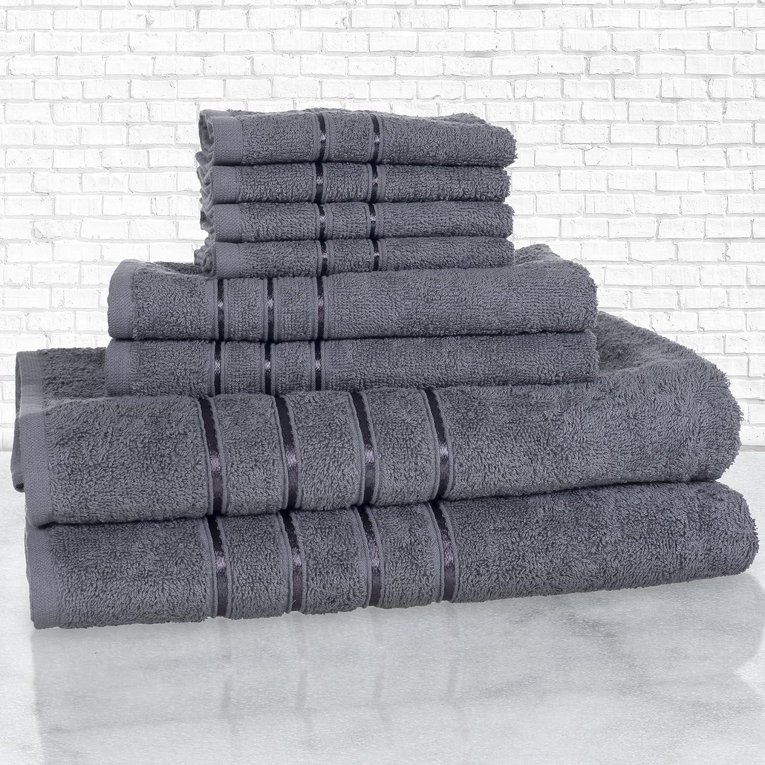 imageLavish Home 8 Piece 100 Cotton Plush Bath Towel Set SilverSilver
