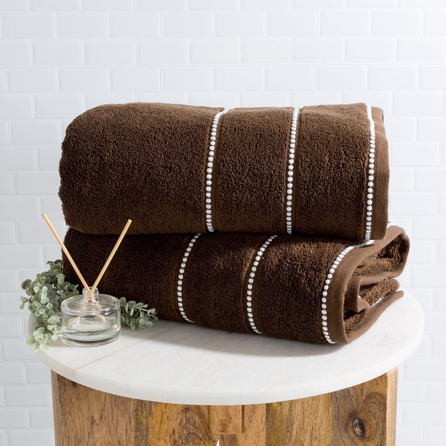 imageLuxury Cotton Towel Set 2 Piece Bath Sheet Set Made From 100 Zero Twist Cotton Quick Dry Soft and Absorbent By Bedford Home White BlackChocolate White