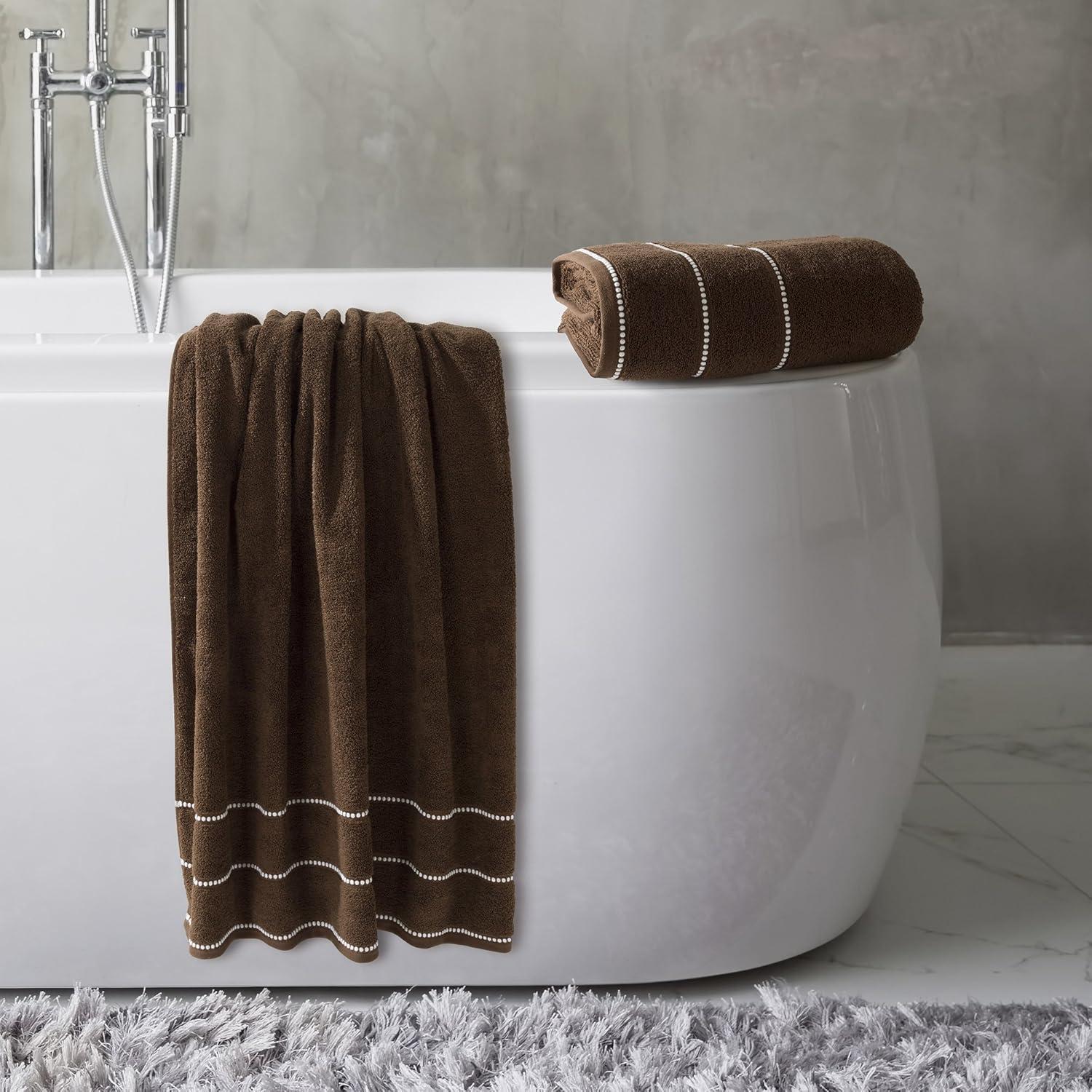 imageLuxury Cotton Towel Set 2 Piece Bath Sheet Set Made From 100 Zero Twist Cotton Quick Dry Soft and Absorbent By Bedford Home White BlackChocolate White