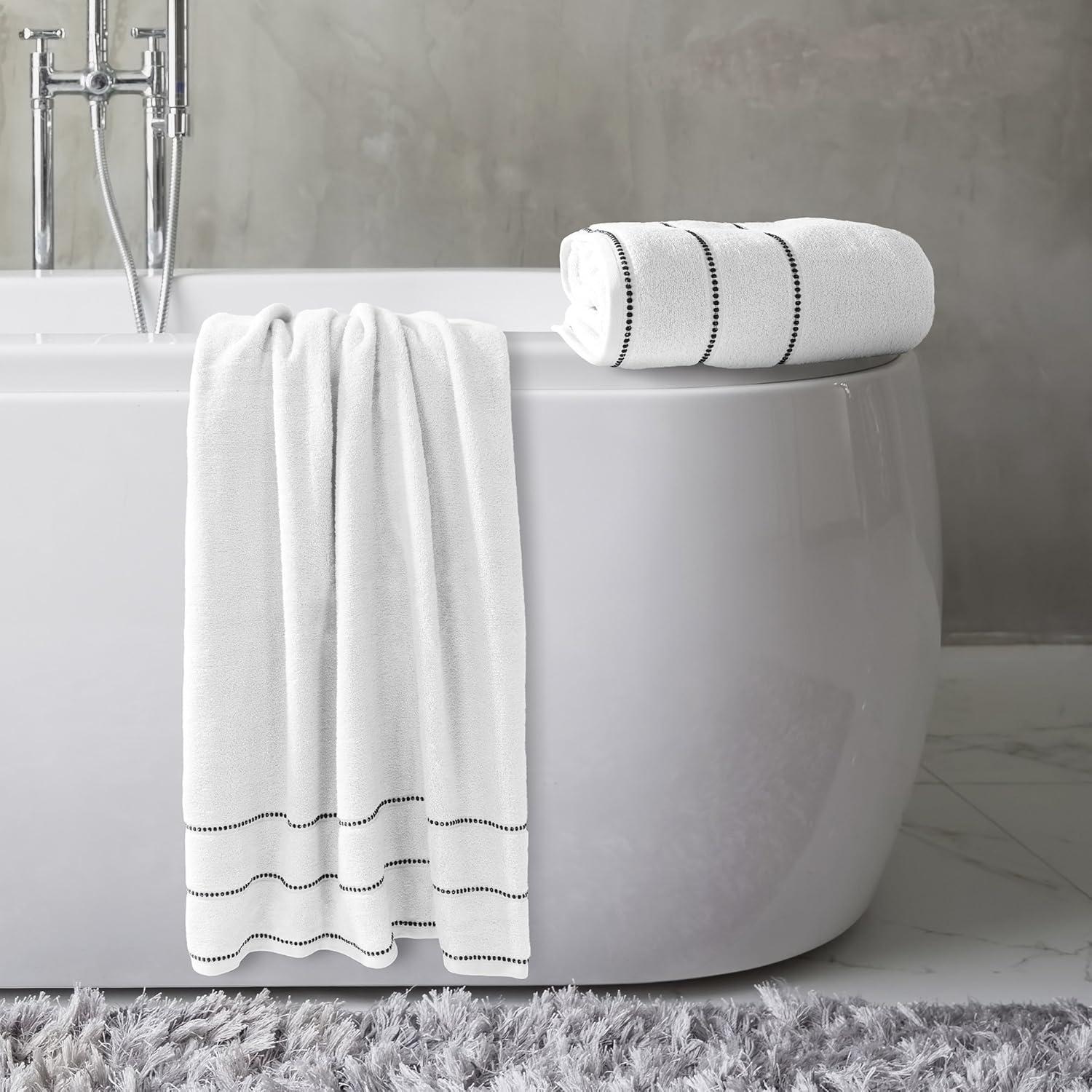 imageLuxury Cotton Towel Set 2 Piece Bath Sheet Set Made From 100 Zero Twist Cotton Quick Dry Soft and Absorbent By Bedford Home White BlackWhiteBlack