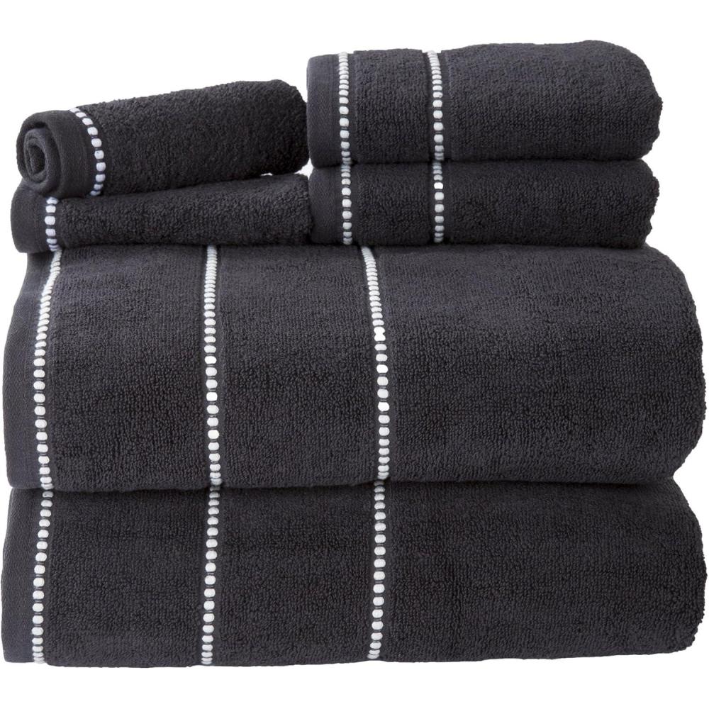 imageLavish Home 6 Piece Bathroom Towels Set 525GSM 100 Cotton Bathroom Essentials 2 Bath Sheets 2 Hand Towels and 2 Wash Cloths for Bath Shower Gym Spa and Dorm Room Black