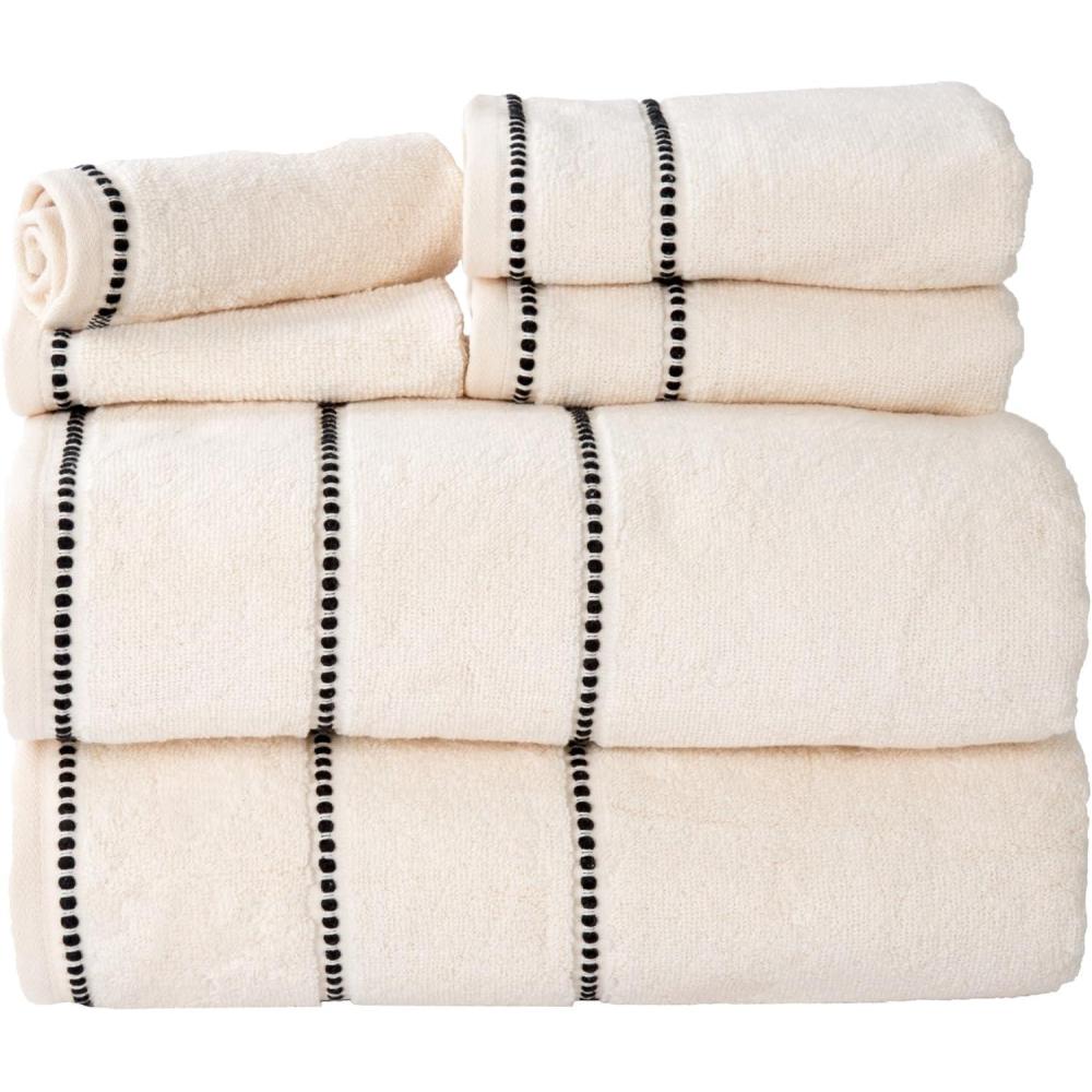 imageLavish Home 6 Piece Bathroom Towels Set 525GSM 100 Cotton Bathroom Essentials 2 Bath Sheets 2 Hand Towels and 2 Wash Cloths for Bath Shower Gym Spa and Dorm Room Beige