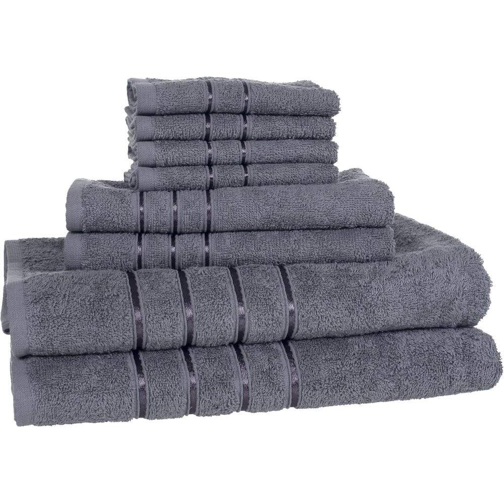 imageLavish Home 8 Piece 100 Cotton Plush Bath Towel Set SilverSilver