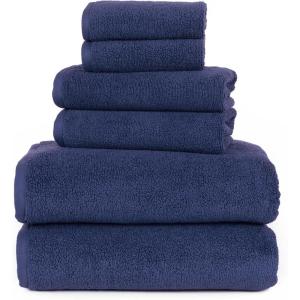 100 Percent Cotton Towel Set, Zero Twist, Soft and Absorbent 6 Piece Set With 2 Bath Towels, 2 Hand Cloths and 2 Washcloths (Navy) By Lavish Home 29″x55″x0.25″