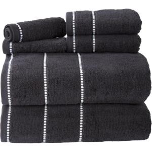 Lavish Home 6 Piece Bathroom Towels Set – 525GSM 100% Cotton Bathroom Essentials – 2 Bath Sheets, 2 Hand Towels, and 2 Wash Cloths for Bath, Shower, Gym, Spa, and Dorm Room (Black)