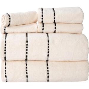 Lavish Home 6 Piece Bathroom Towels Set – 525GSM 100% Cotton Bathroom Essentials – 2 Bath Sheets, 2 Hand Towels, and 2 Wash Cloths for Bath, Shower, Gym, Spa, and Dorm Room (Beige)