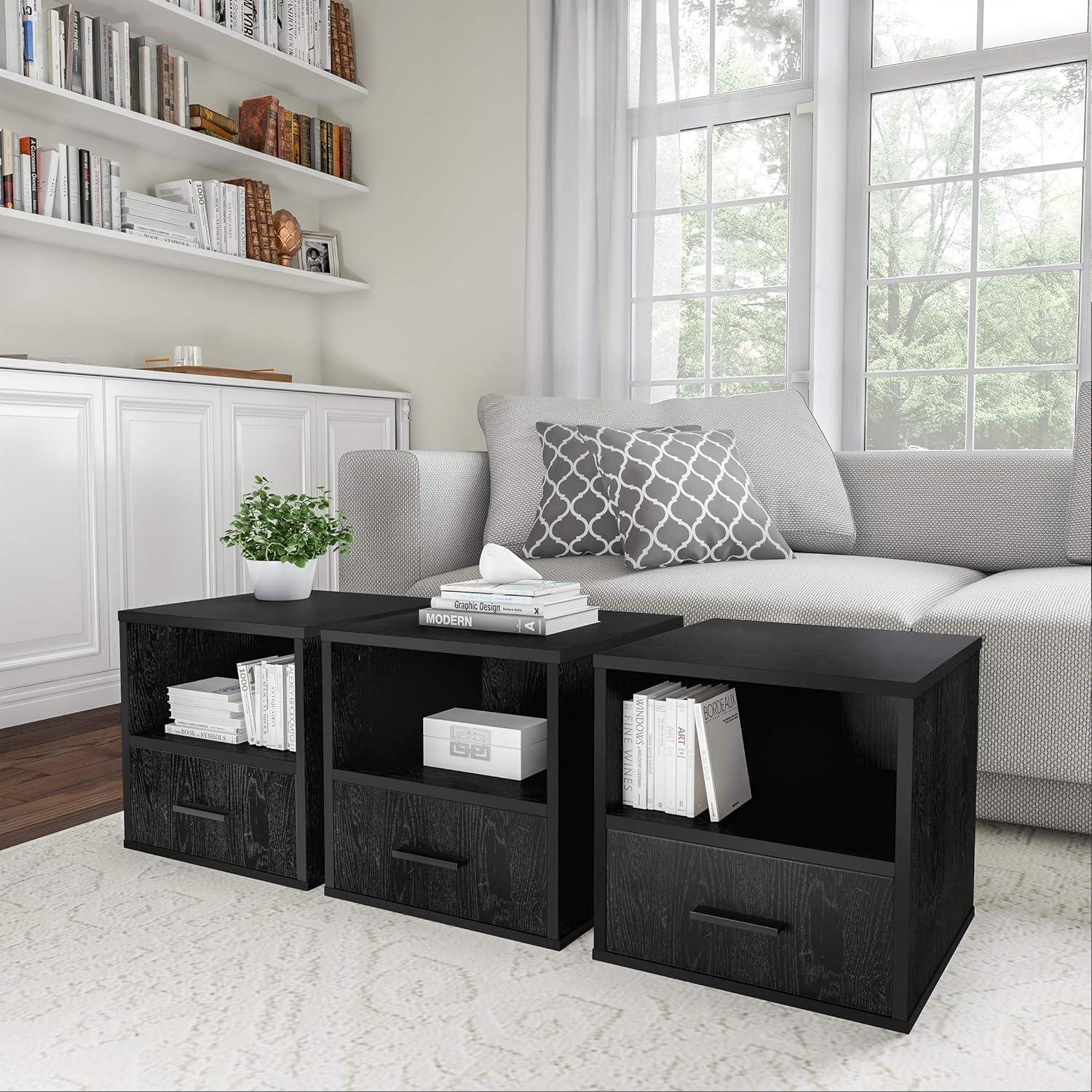 imageEnd Table Stackable Contemporary and Minimalist Modular Cube Accent Table with Drawer for Bedroom Living Room or Office by Lavish Home Black