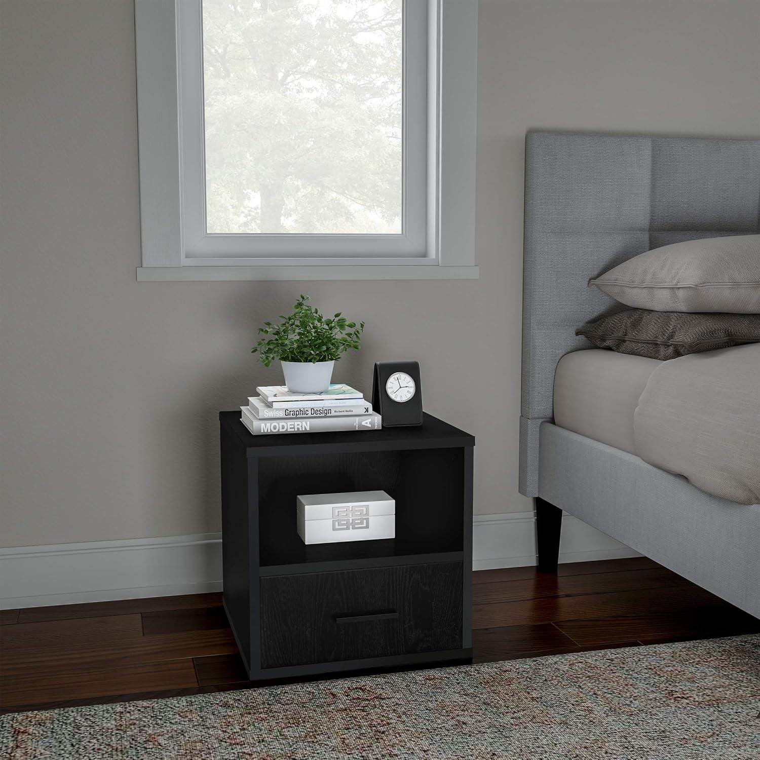 imageEnd Table Stackable Contemporary and Minimalist Modular Cube Accent Table with Drawer for Bedroom Living Room or Office by Lavish Home Black