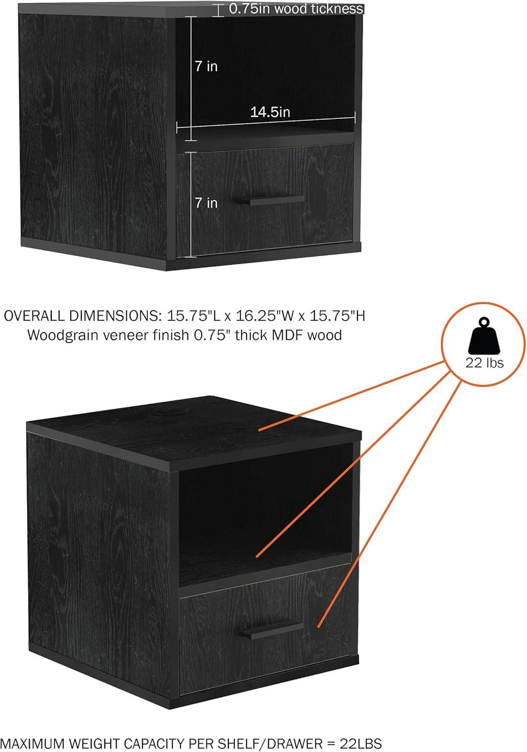 imageEnd Table Stackable Contemporary and Minimalist Modular Cube Accent Table with Drawer for Bedroom Living Room or Office by Lavish Home Black