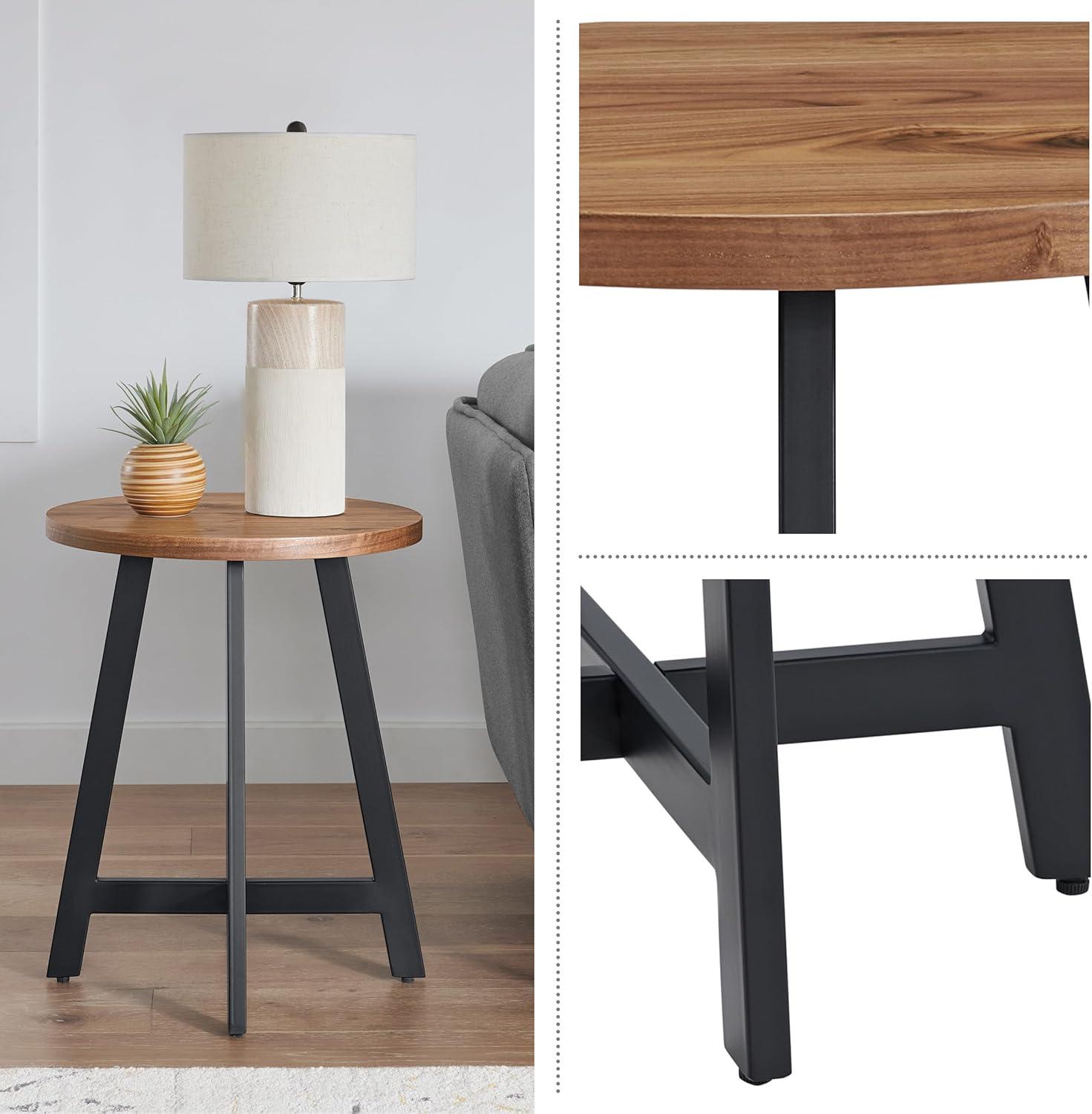 imageLavish Home End Table Industrial Side Table with MDF Top and Metal Frame Round Table for Living Room Bedroom Hallway or Dorm Room Walnut