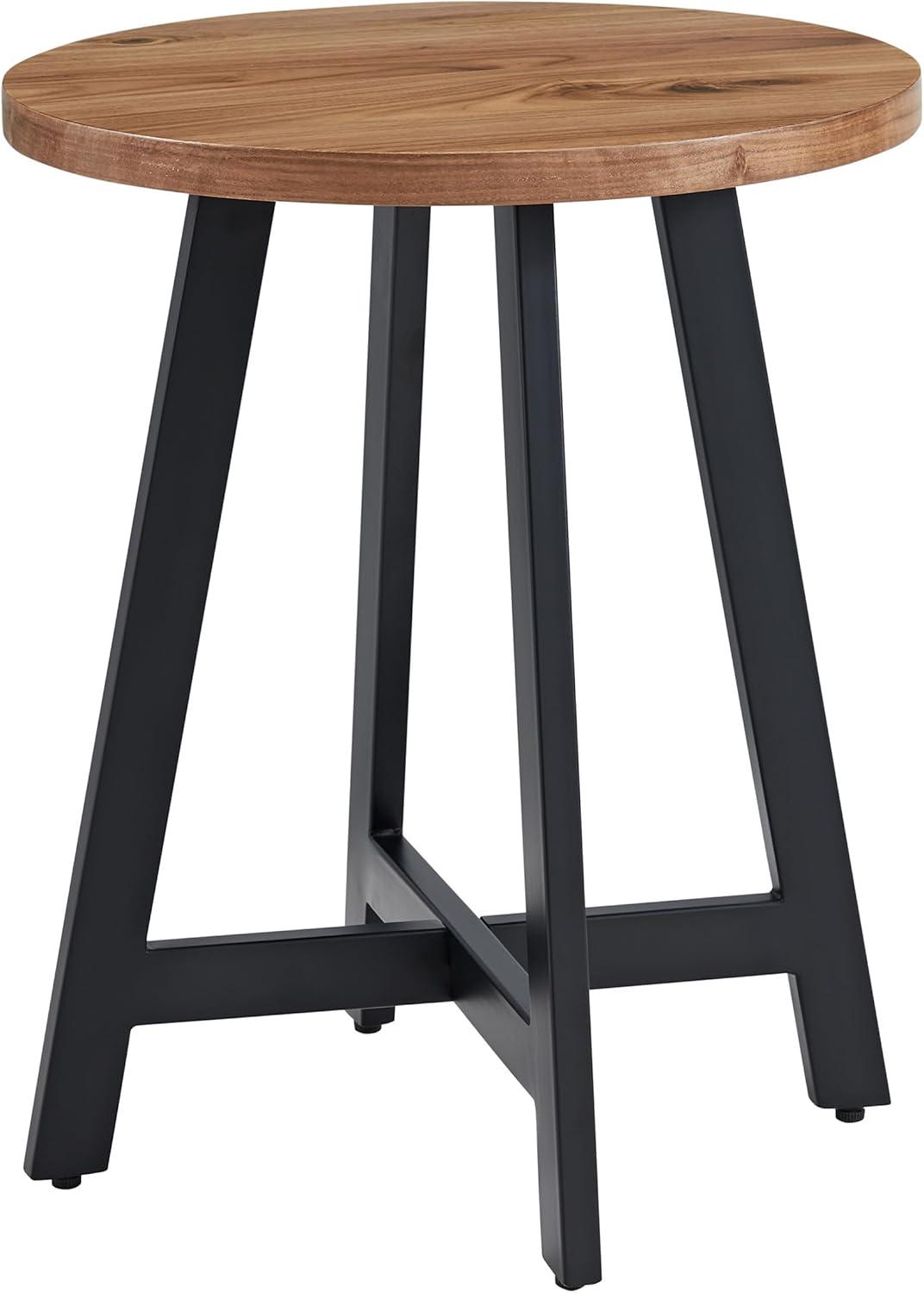 imageLavish Home End Table Industrial Side Table with MDF Top and Metal Frame Round Table for Living Room Bedroom Hallway or Dorm Room Walnut