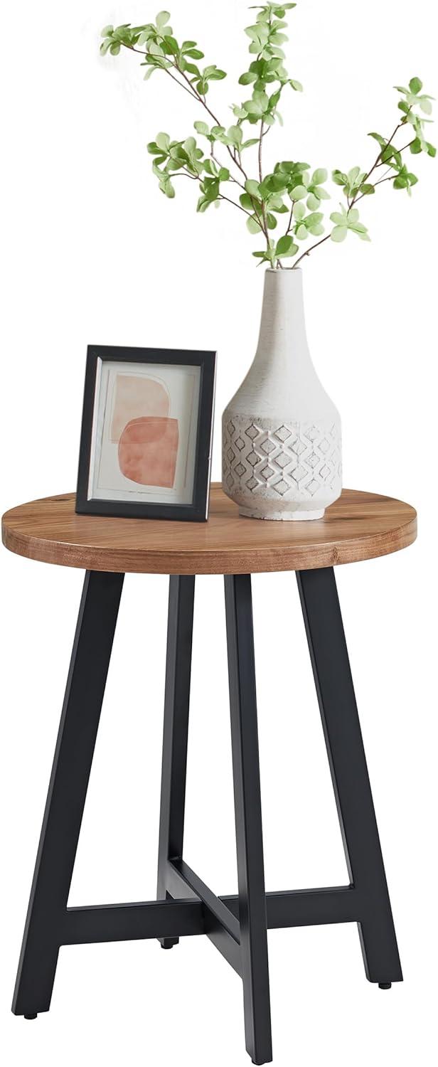 imageLavish Home End Table Industrial Side Table with MDF Top and Metal Frame Round Table for Living Room Bedroom Hallway or Dorm Room Walnut