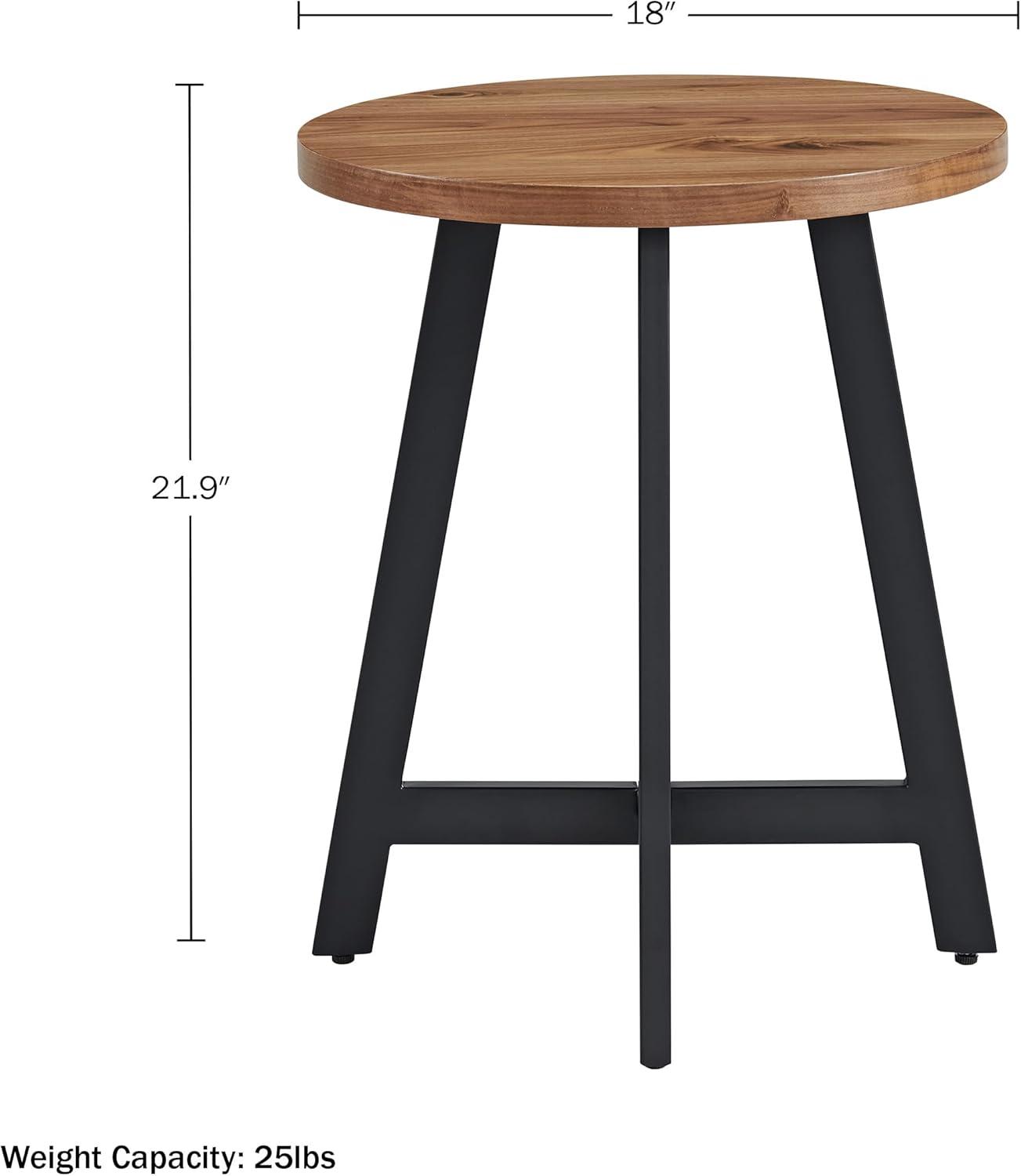 imageLavish Home End Table Industrial Side Table with MDF Top and Metal Frame Round Table for Living Room Bedroom Hallway or Dorm Room Walnut