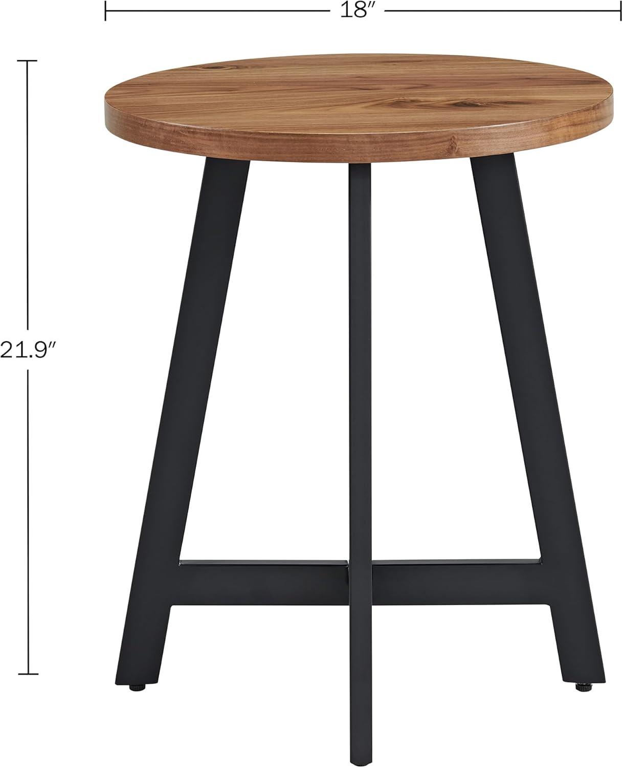 imageLavish Home End Table Industrial Side Table with MDF Top and Metal Frame Round Table for Living Room Bedroom Hallway or Dorm Room Walnut