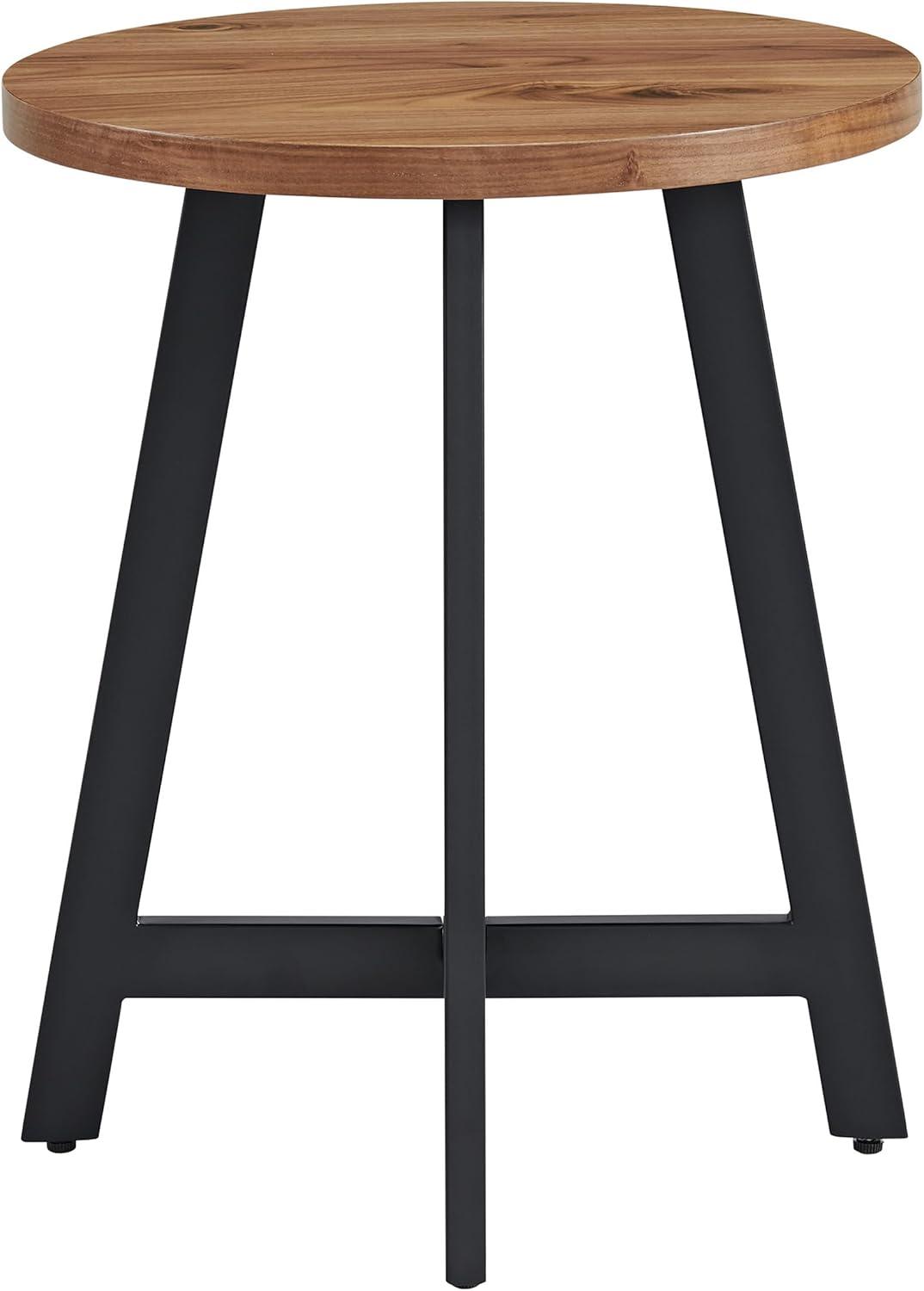 imageLavish Home End Table Industrial Side Table with MDF Top and Metal Frame Round Table for Living Room Bedroom Hallway or Dorm Room Walnut