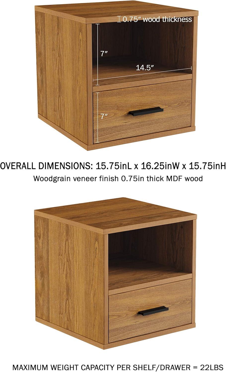 imageLavish Home Side Table with Storage Minimalist Modern Nightstand or End Table with Drawer Stackable Modular Accent Furniture for Bedroom Living Room or Office Brown Woodgrain