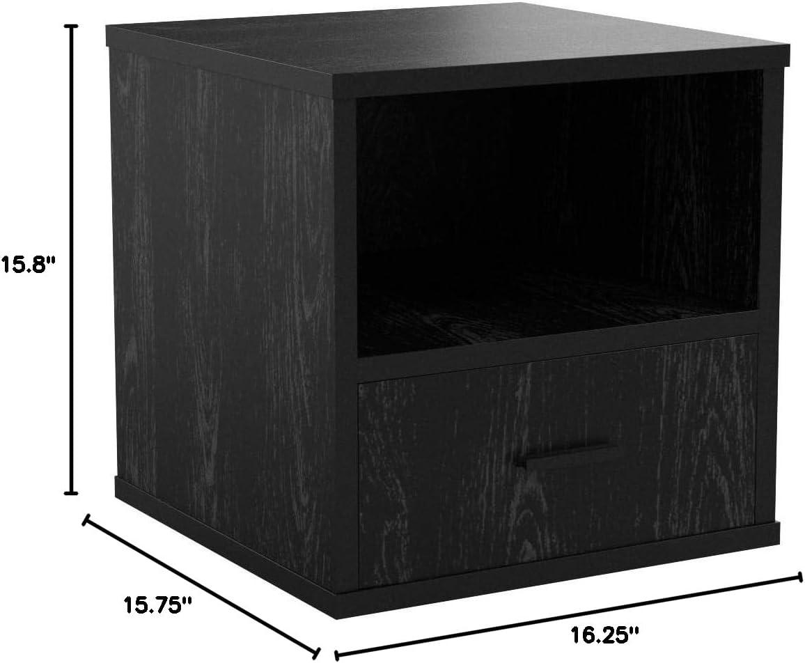 imageSide Table with Storage Minimalist Modern Nightstand or End Table with Drawer Stackable Modular Accent Table for Bedroom Living Room or Office by Lavish Home Black Woodgrain