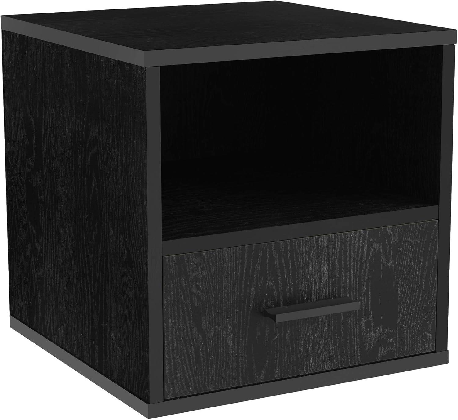 imageSide Table with Storage Minimalist Modern Nightstand or End Table with Drawer Stackable Modular Accent Table for Bedroom Living Room or Office by Lavish Home Black Woodgrain