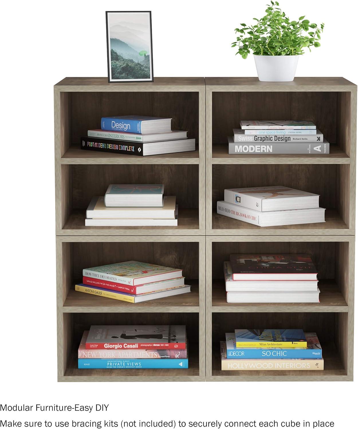 imageStackable Cube End Table Contemporary Minimalist Modular Accent Piece with 2 Shelves for Bedroom Living Room or Office by Lavish Home GrayGrey
