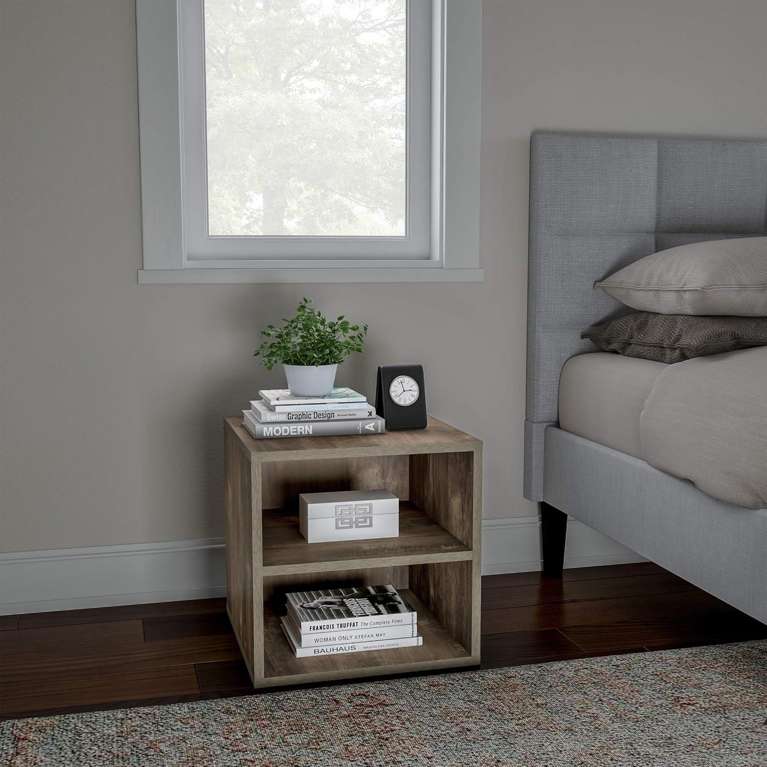 imageStackable Cube End Table Contemporary Minimalist Modular Accent Piece with 2 Shelves for Bedroom Living Room or Office by Lavish Home GrayGrey