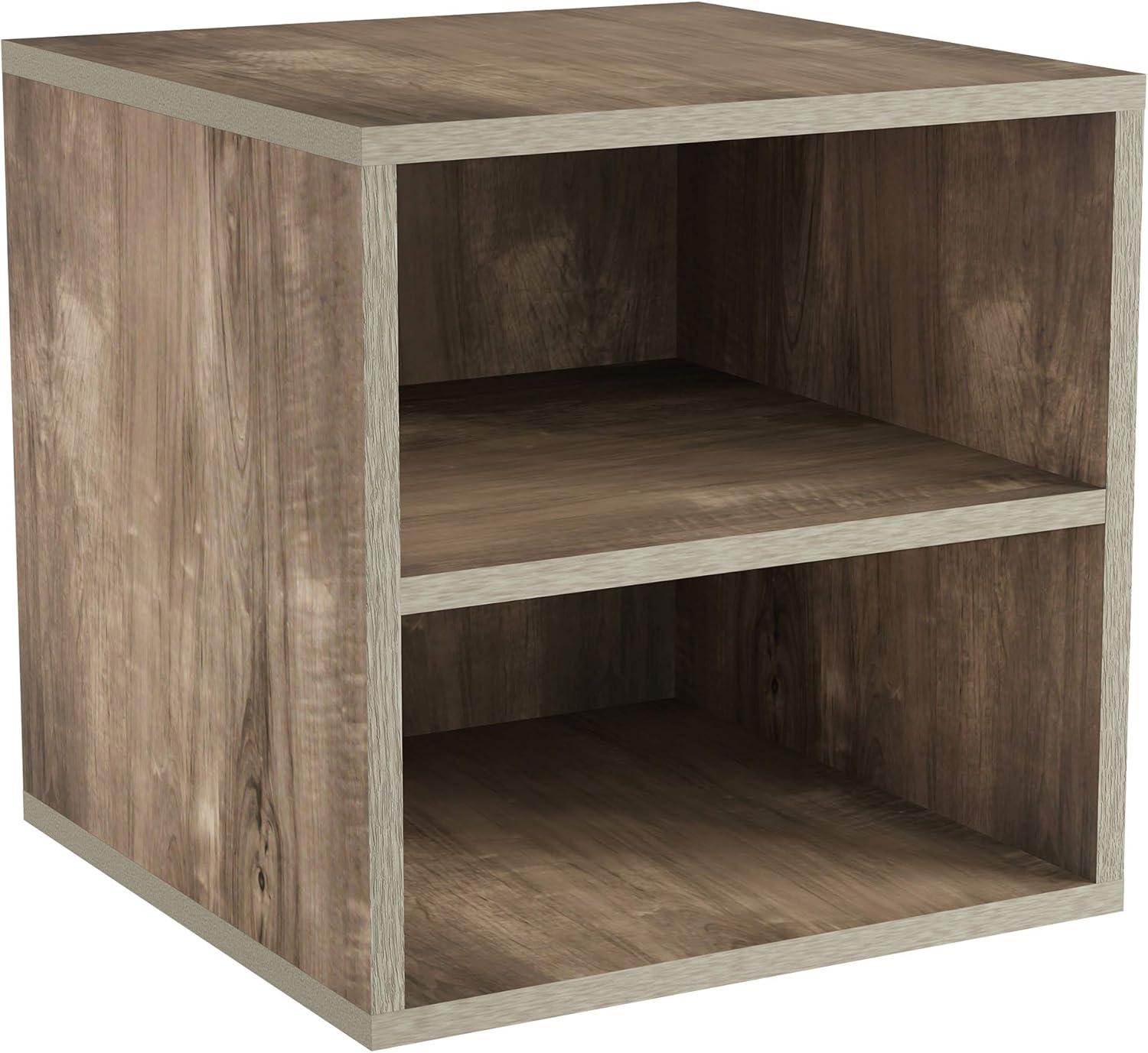 imageStackable Cube End Table Contemporary Minimalist Modular Accent Piece with 2 Shelves for Bedroom Living Room or Office by Lavish Home GrayGrey
