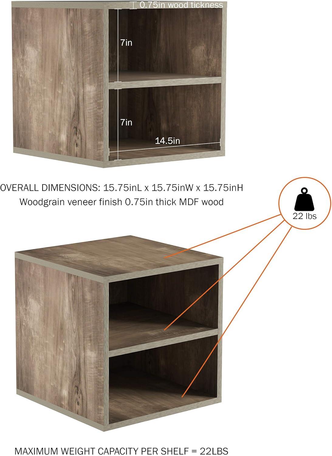 imageStackable Cube End Table Contemporary Minimalist Modular Accent Piece with 2 Shelves for Bedroom Living Room or Office by Lavish Home GrayGrey