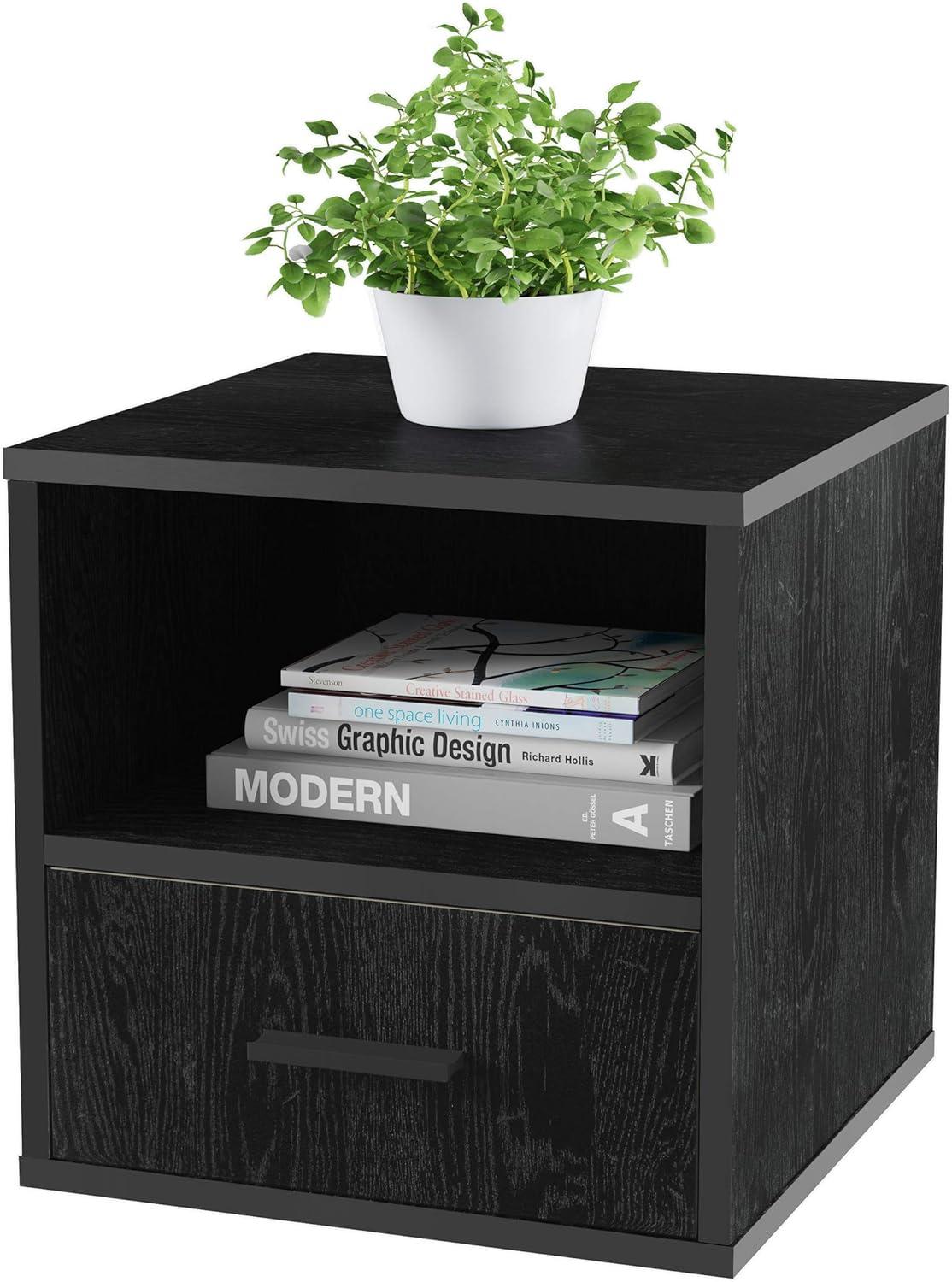 imageStackable Cube End Table Contemporary Minimalist Modular Accent Piece with Drawer for Bedroom Living Room or Office by Lavish Home Brown