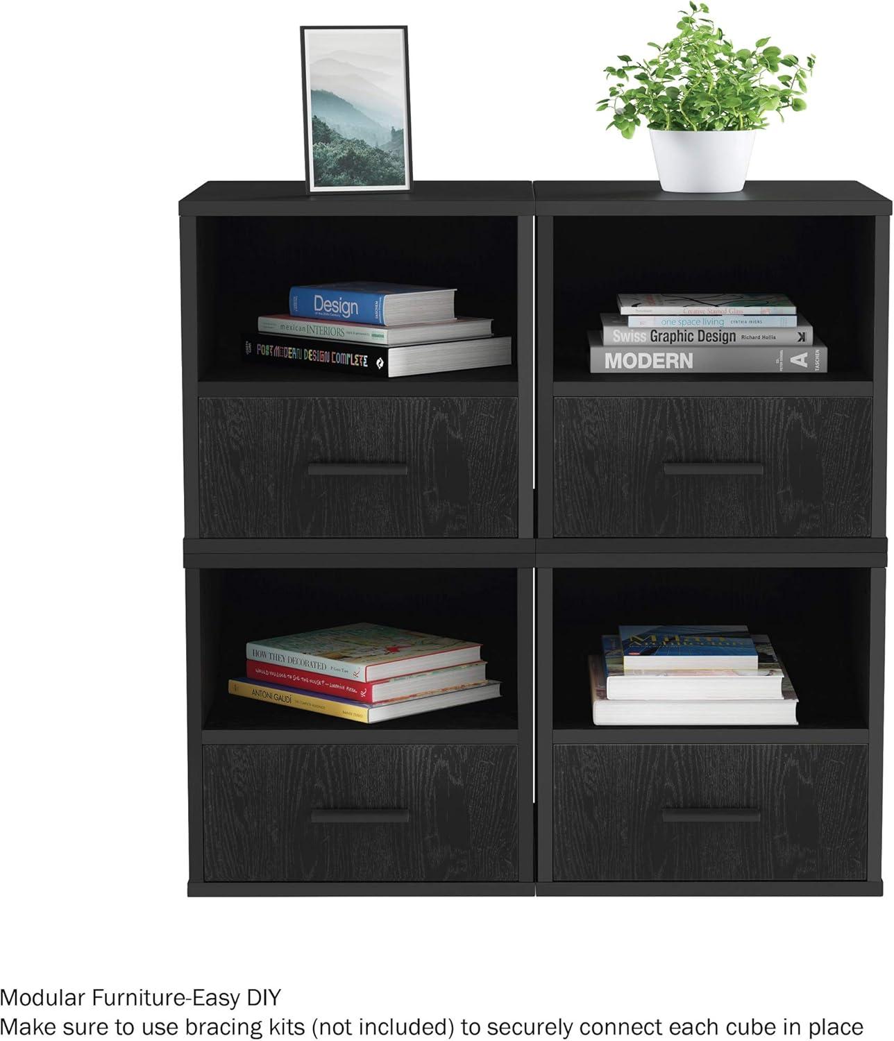 imageStackable Cube End Table Contemporary Minimalist Modular Accent Piece with Drawer for Bedroom Living Room or Office by Lavish Home Brown