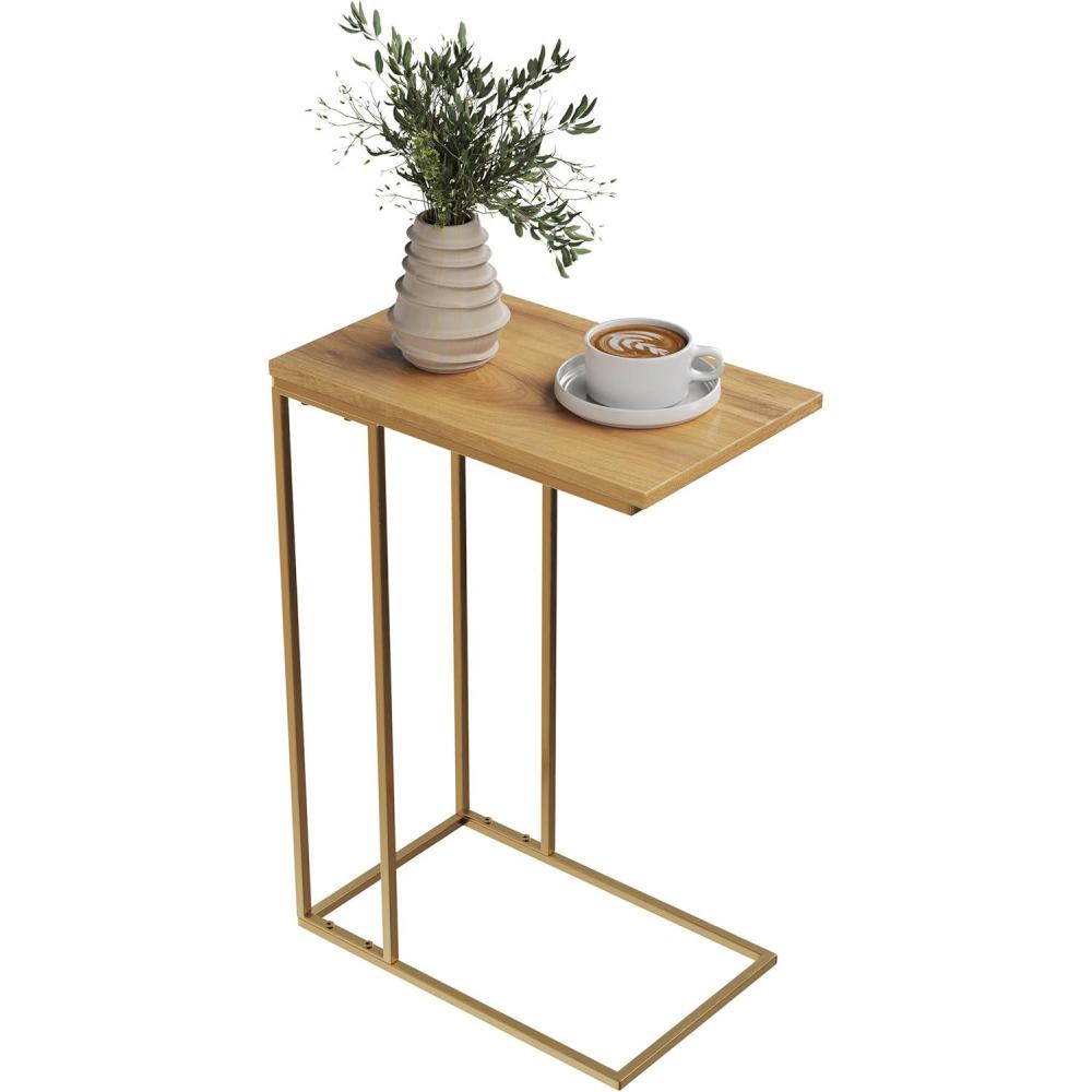 imageLavish Home CShaped End Table Marble Side Table with Gold Iron Frame 26 TallNatural