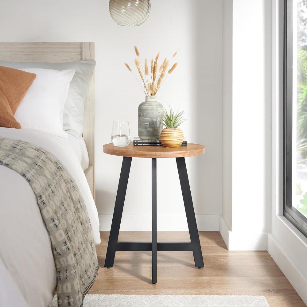 imageLavish Home End Table Industrial Side Table with MDF Top and Metal Frame Round Table for Living Room Bedroom Hallway or Dorm Room Walnut
