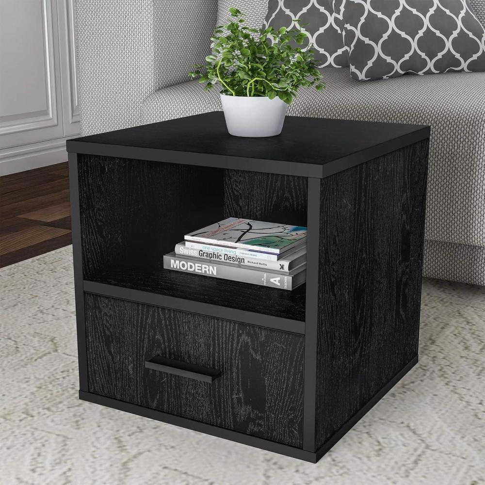 imageStackable Cube End Table Contemporary Minimalist Modular Accent Piece with Drawer for Bedroom Living Room or Office by Lavish Home Brown