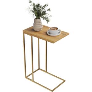 Lavish Home C-Shaped End Table- Marble Side Table with Gold Iron Frame 26 Tall(Natural)