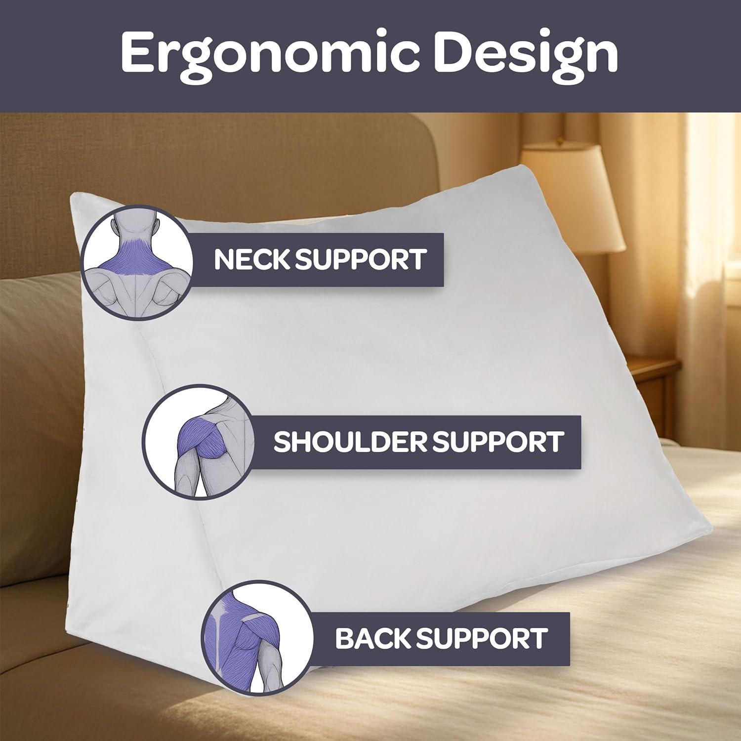 imageWedge Pillow Down Alternate Back Pillow with Removable Cover for Easy Cleaning for Reading Acid Reflux and More by Lavish Home White