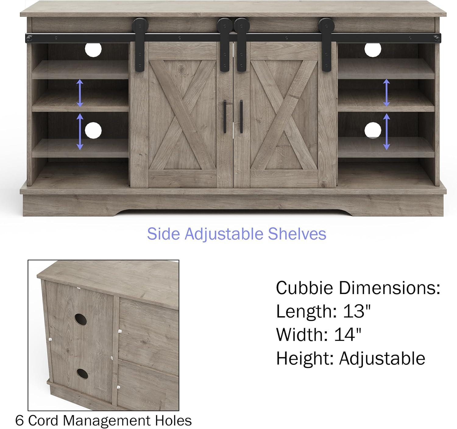 imageLavish Home TV Stand 65Inch Entertainment Center with Media Console Shelves Cable Management and Sliding XStyle Barn Doors Gray Woodgrain