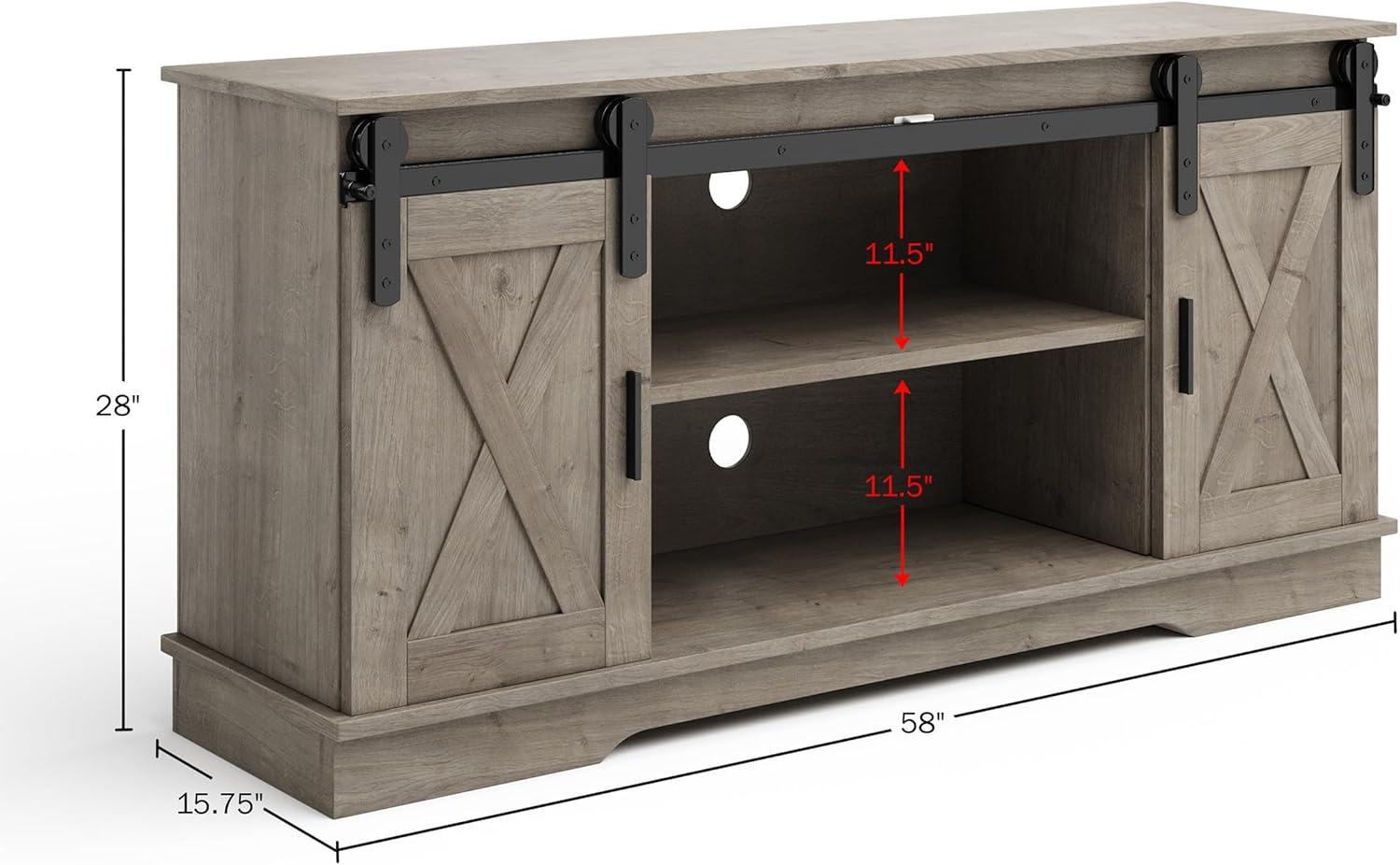imageLavish Home TV Stand 65Inch Entertainment Center with Media Console Shelves Cable Management and Sliding XStyle Barn Doors Gray Woodgrain