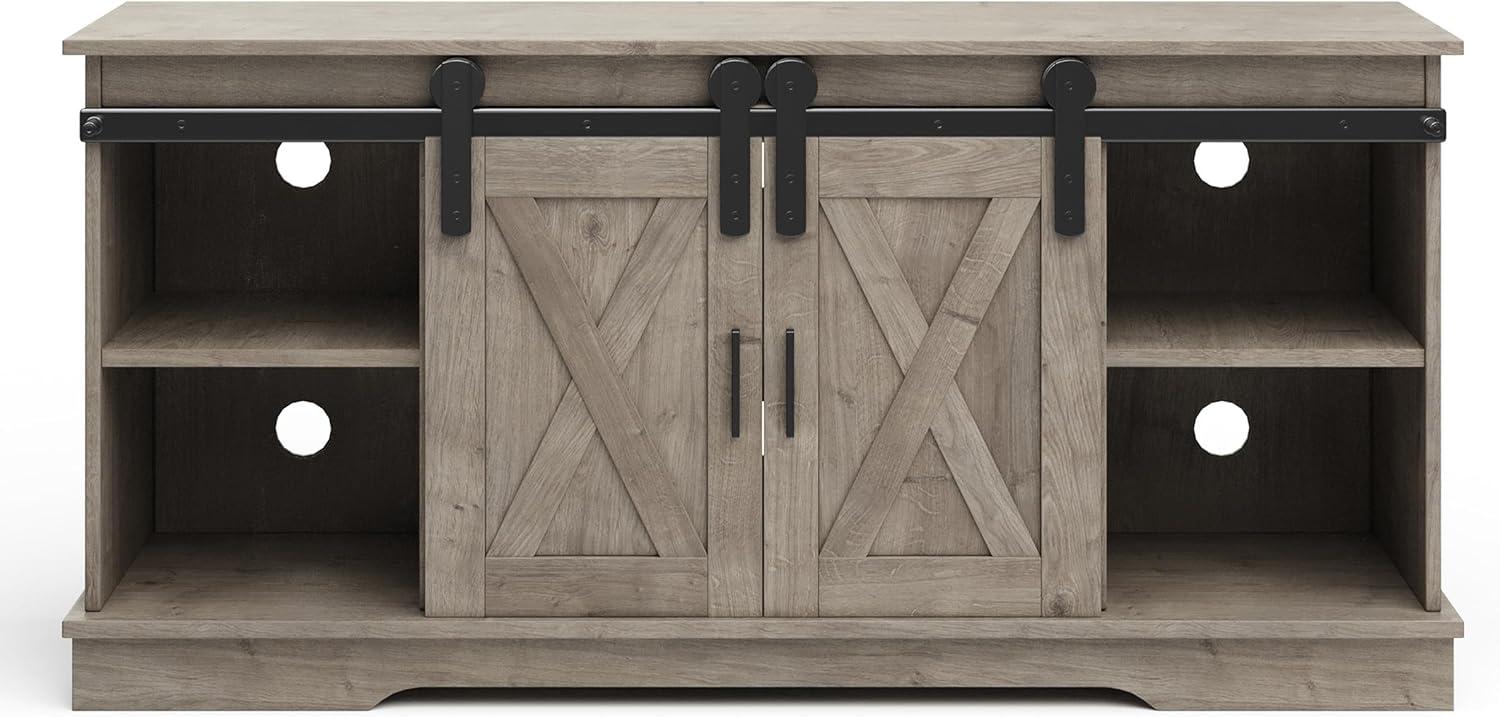 imageLavish Home TV Stand 65Inch Entertainment Center with Media Console Shelves Cable Management and Sliding XStyle Barn Doors Gray Woodgrain